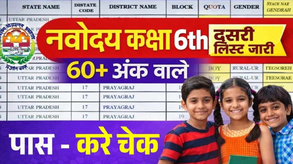 JNVST Navodaya 2nd List Class 6th 2026
