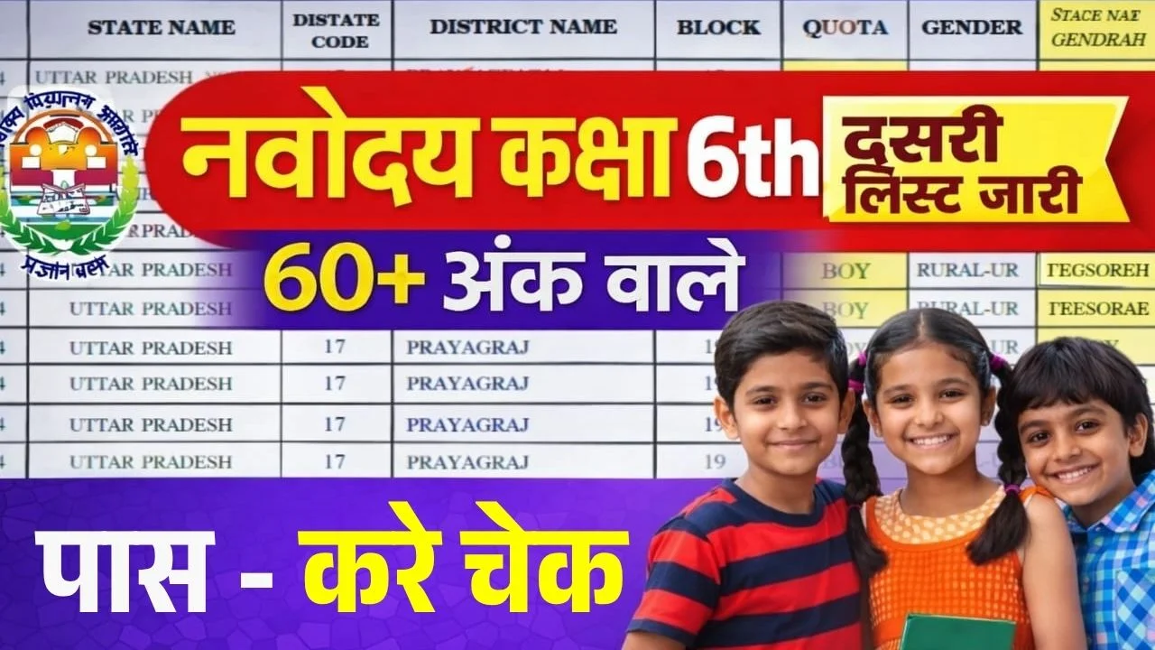 JNVST Navodaya 2nd List Class 6th 2026